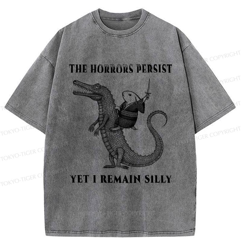 Kyoto-Lion Samurai Rabbit Riding Crocodile Washed T-Shirt