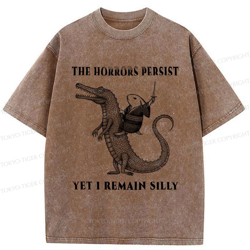 Kyoto-Lion Samurai Rabbit Riding Crocodile Washed T-Shirt
