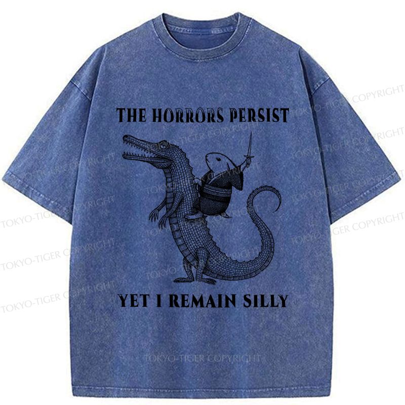 Samurai Rabbit Riding Crocodile Washed T-Shirt