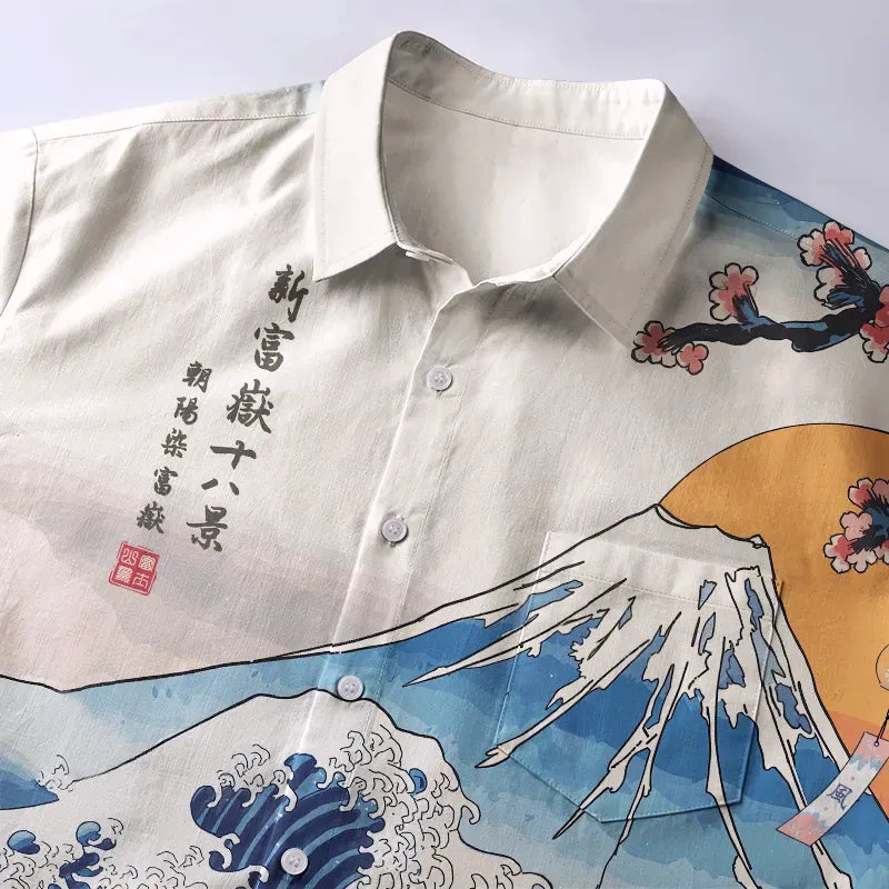 Vintage Ukiyo-e Wave Button-up Shirt
