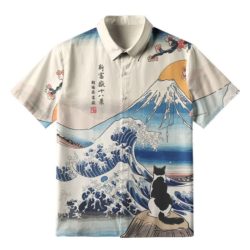 Vintage Ukiyo-e Wave Button-up Shirt