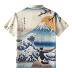 Kyoto-Lion Cat Looking At The Great Wave Button-up Shirt