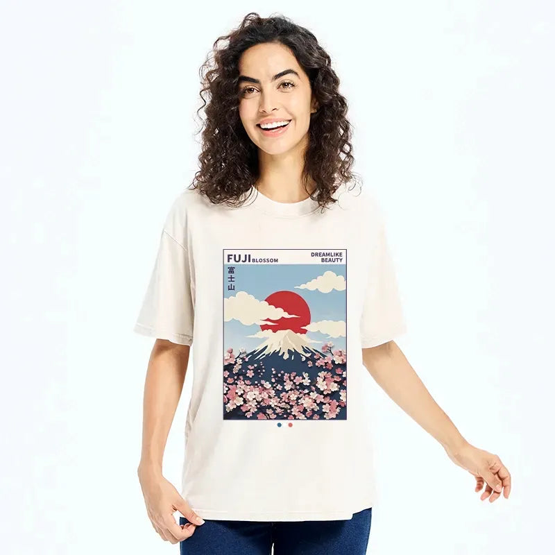 Kyoto-Lion Dreamy Fuji Scene Washed T-Shirt