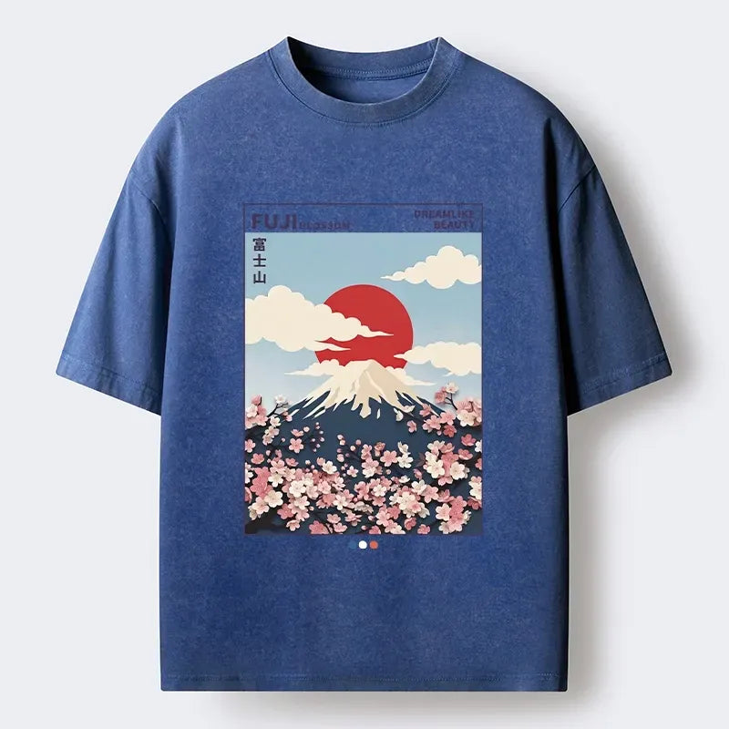 Kyoto-Lion Dreamy Fuji Scene Washed T-Shirt