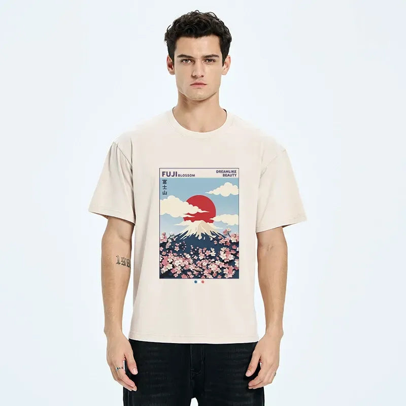 Kyoto-Lion Dreamy Fuji Scene Washed T-Shirt