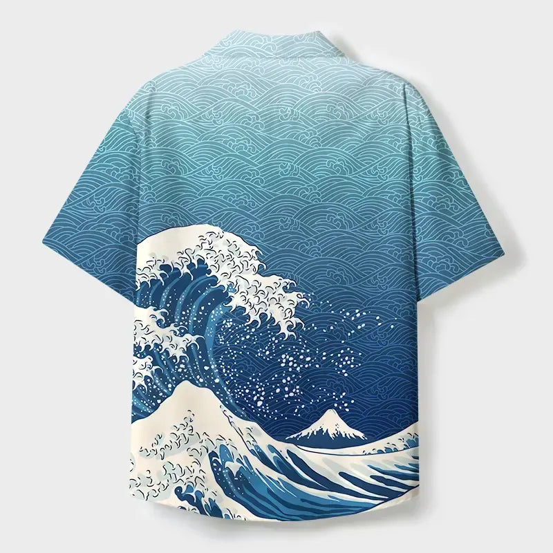 Great wave off fuji cuban collar shirt