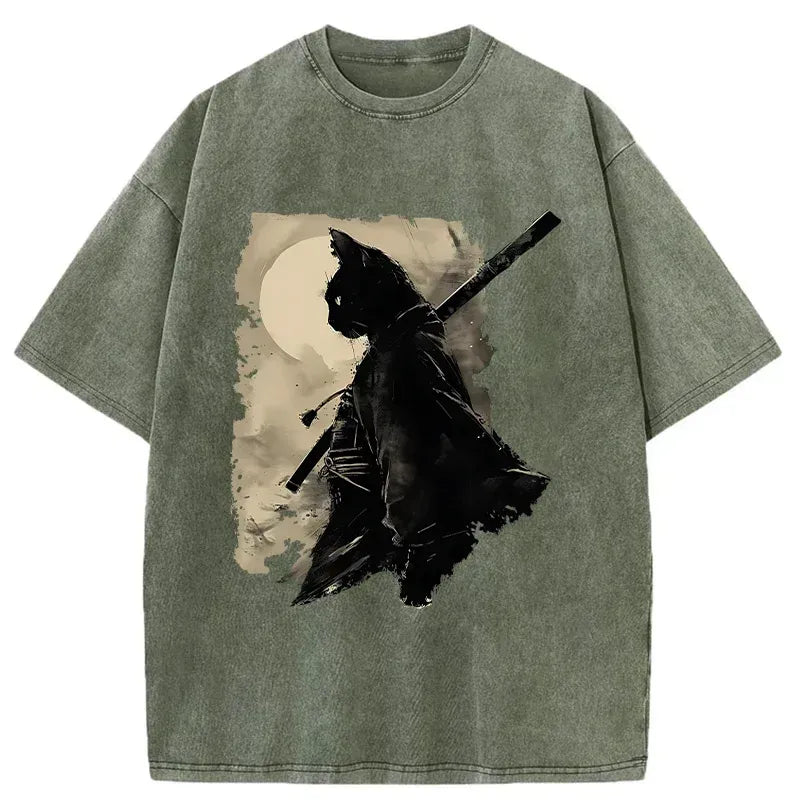 Vintage Cat Samurai T-Shirt for Summer