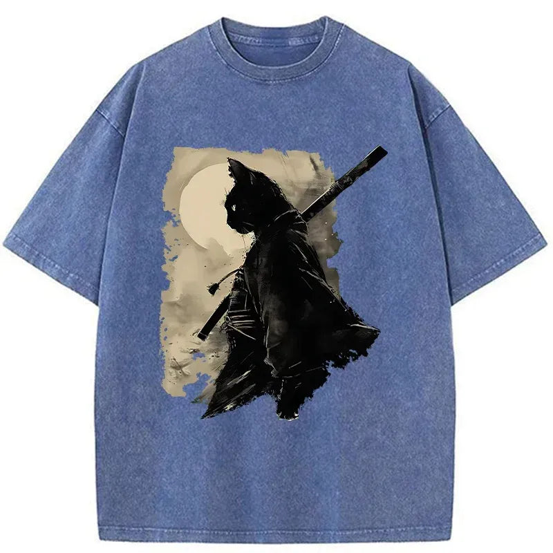 Cat Samurai Ukiyo-e T-Shirt for Streetwear