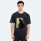 Kyoto-Lion Under The Moon Cat Samurai Washed T-Shirt