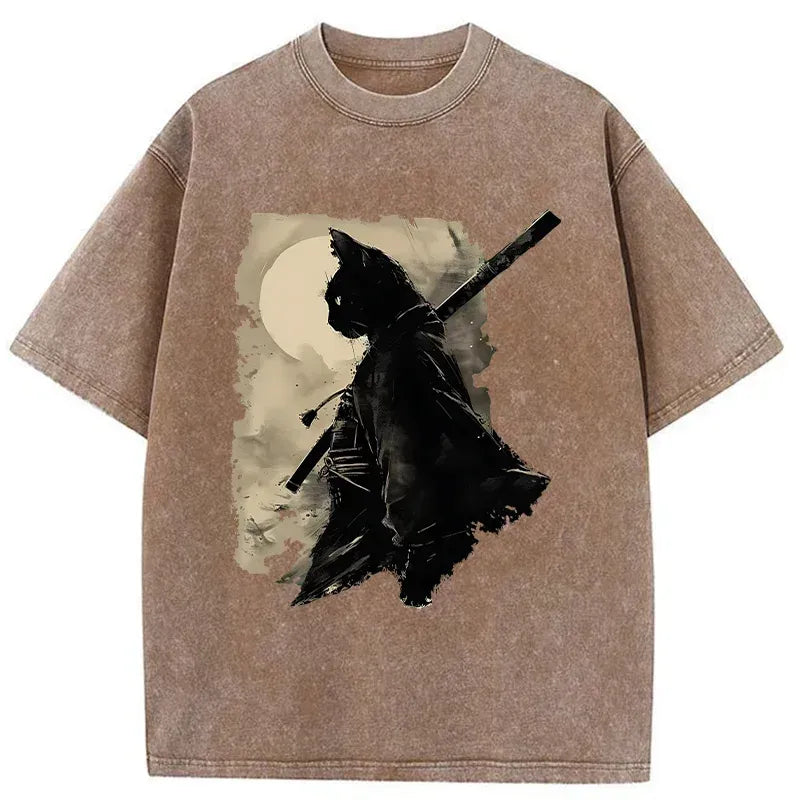 Cat Samurai Ukiyo-e T-Shirt for Streetwear