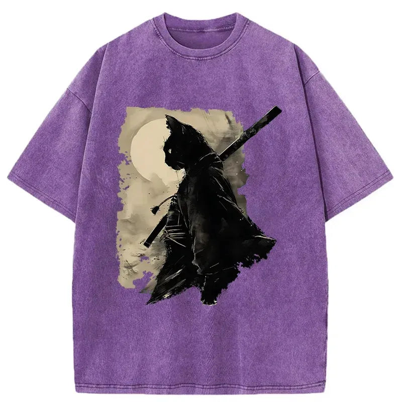 Cat Samurai Ukiyo-e T-Shirt for Streetwear