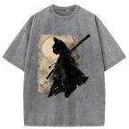 Japanese Cat Samurai Washed T-Shirt