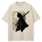 Japanese Cat Samurai Washed T-Shirt