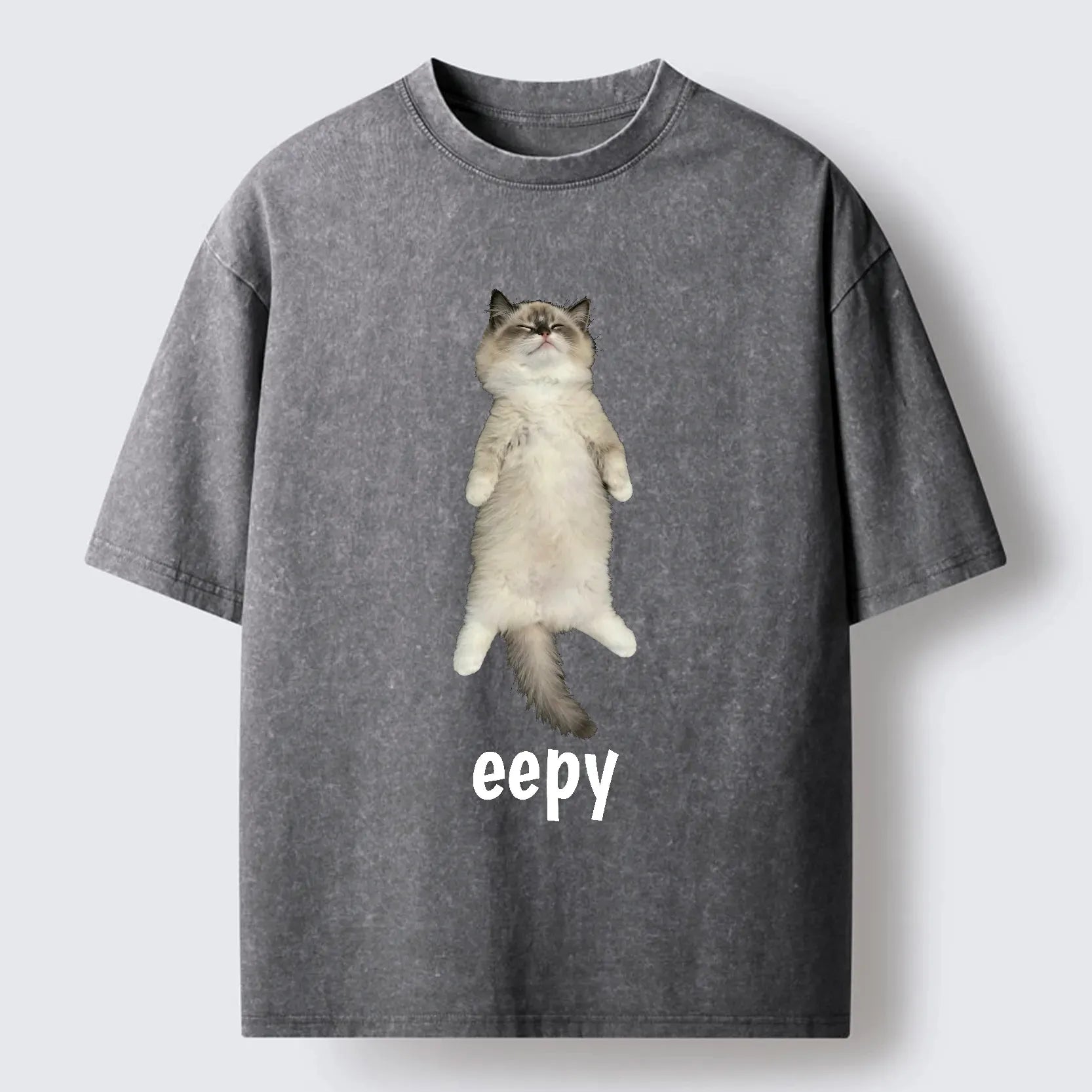 Kyoto-Lion Cute Eepy Cat Washed T-Shirt