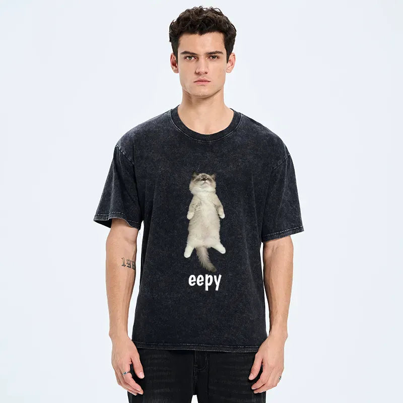 cute eepy cat washed t-shirt