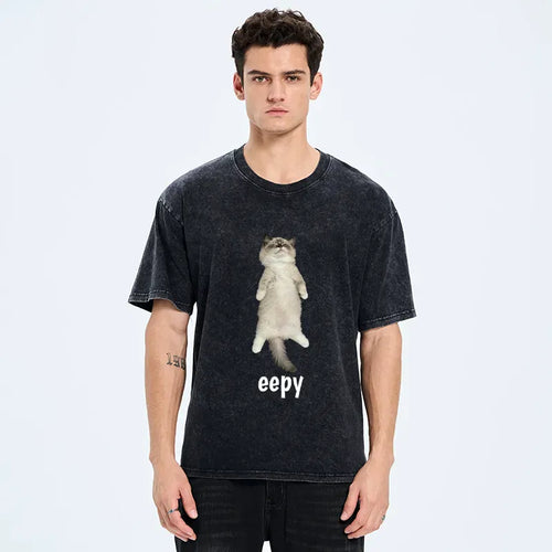 cute eepy cat washed t-shirt