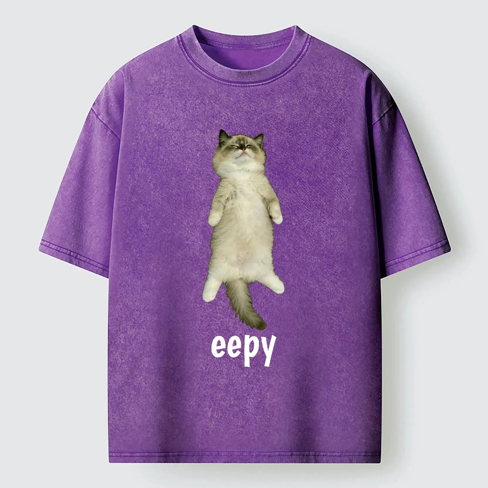 Kyoto-Lion Cute Eepy Cat Washed T-Shirt