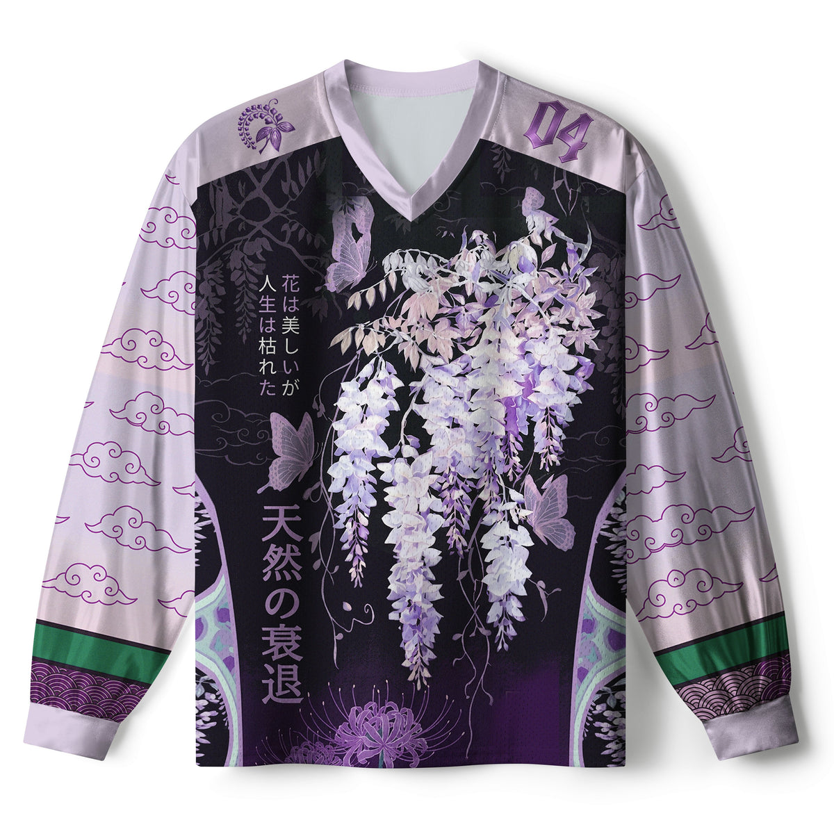 Kyoto-Lion Wisteria Jpanese Flowers Paneled Long Sleeve Jersey