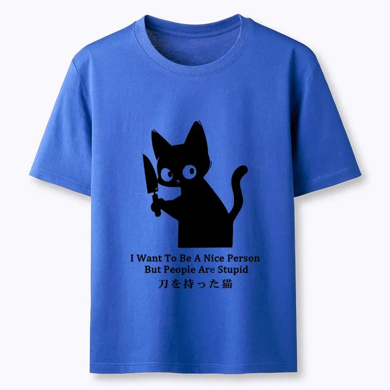 Japanese black cat knife T-shirt