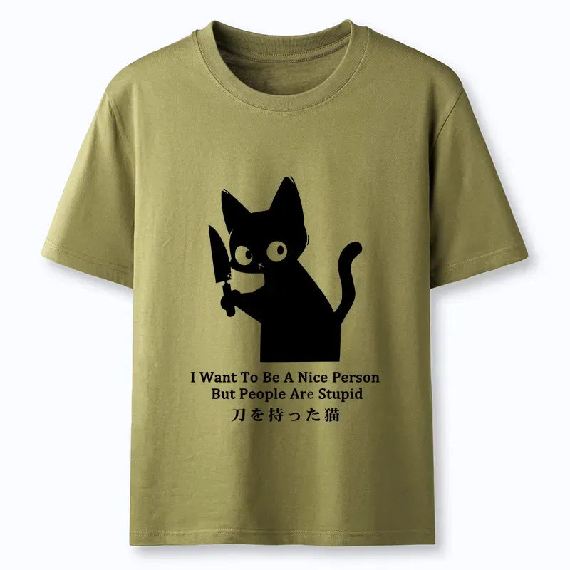Kyoto-Lion Black Cat With A Knife Japan Classic T-Shirt