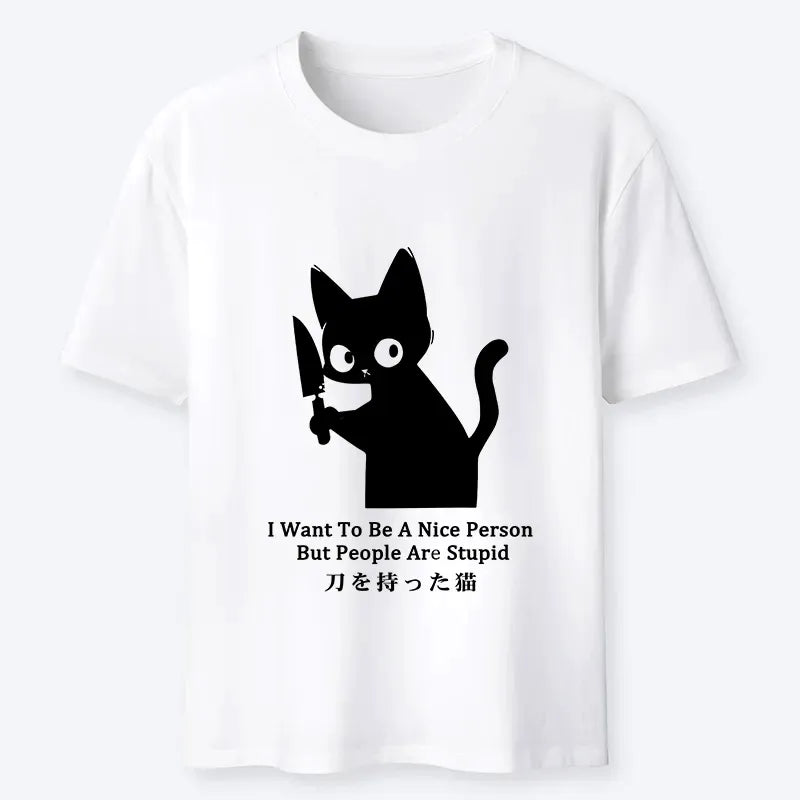 Japanese black cat knife T-shirt