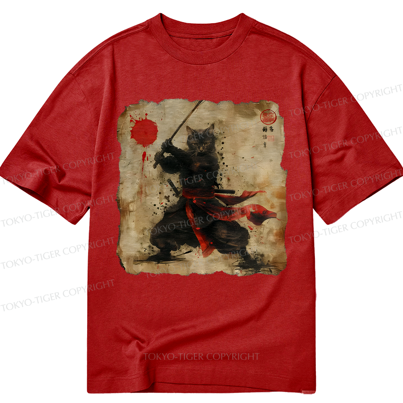 Retro Japanese Samurai Cat T-Shirt