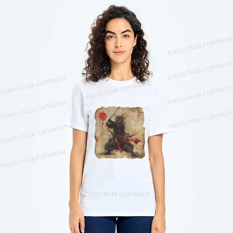 Retro Japanese Samurai Cat T-Shirt