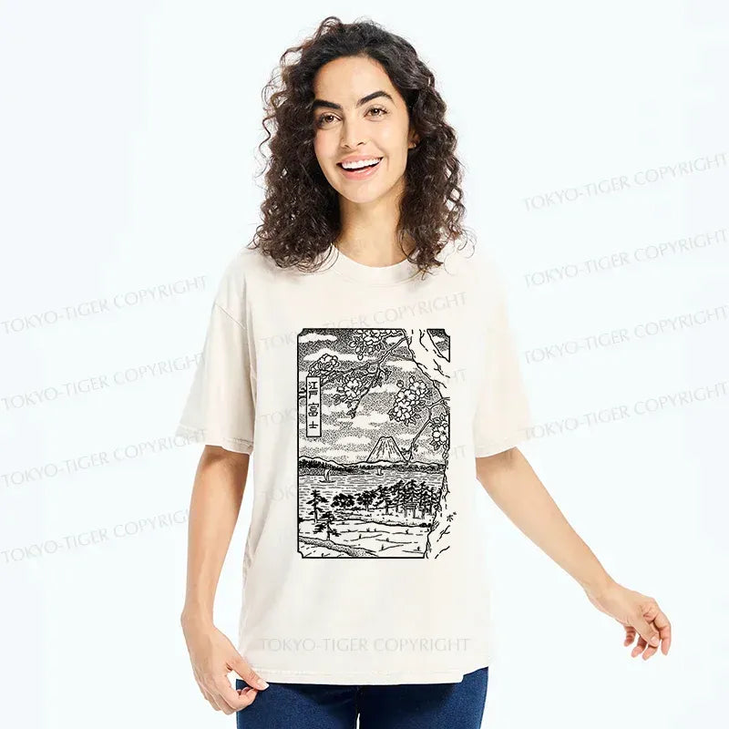 Kyoto-Lion Retro Sakura Tree Washed T-Shirt