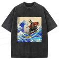 Kyoto-Lion Surfing Machine Cat Washed T-Shirt
