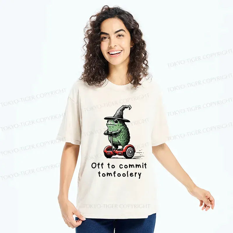 Kyoto-Lion Frog Riding A Balance Scooter Japan Washed T-Shirt