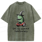 Kyoto-Lion Frog Riding A Balance Scooter Japan Washed T-Shirt