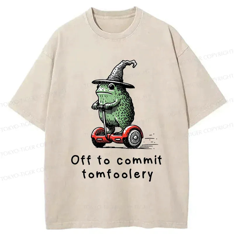 Kyoto-Lion Frog Riding A Balance Scooter Japan Washed T-Shirt