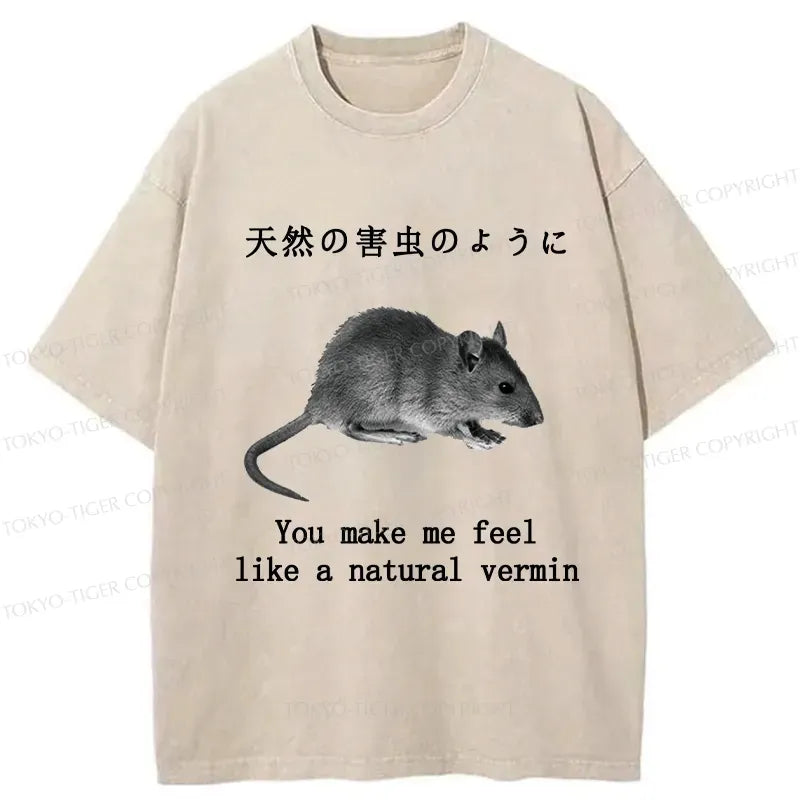 Kyoto-Lion Funny Natural Vermin Washed T-Shirt