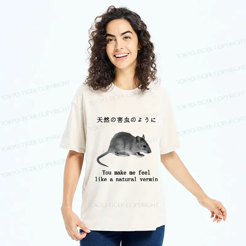 Kyoto-Lion Funny Natural Vermin Washed T-Shirt