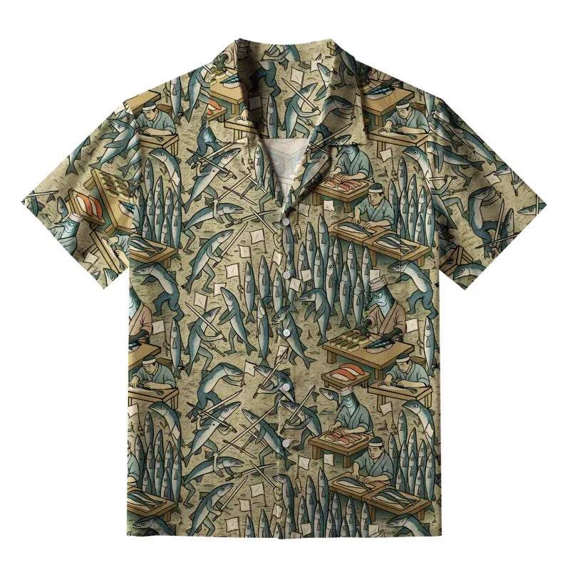 Kyoto-Lion Funny Sushi Making Aloha Hawaiian Shirt
