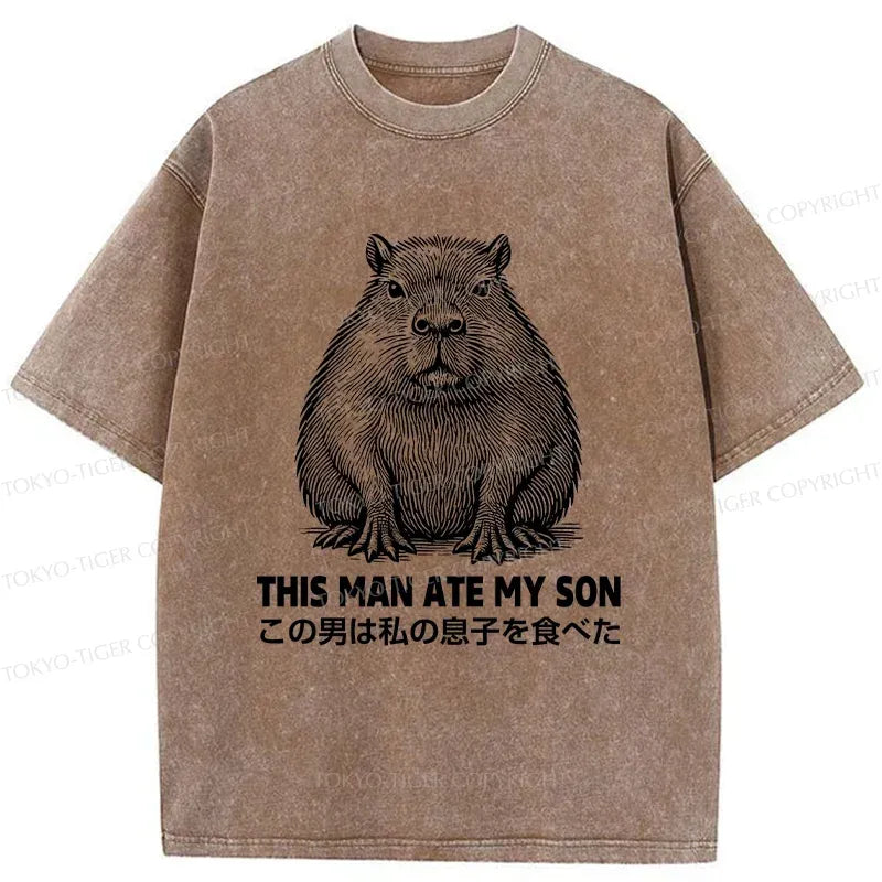 Sluggish Capybara Washed T-Shirt for Daily Wear