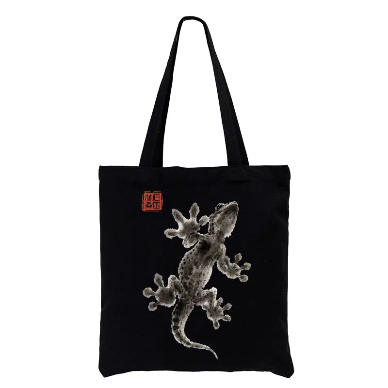 Kyoto-Lion Minimal Asian Ink Brush Gecko Vibe Tote Bag
