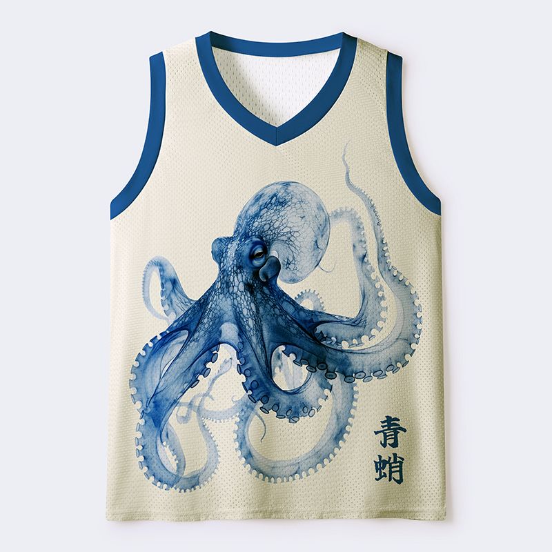 Blue Octopus Mesh Tank Top for Gym