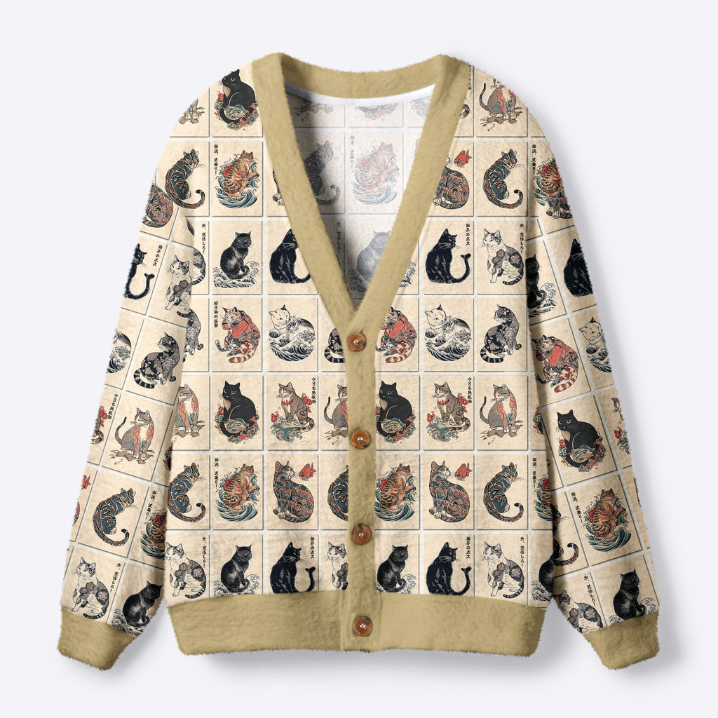 Kyoto-Lion The Bold And The Inked Cats Ugly Cardigan Sweater