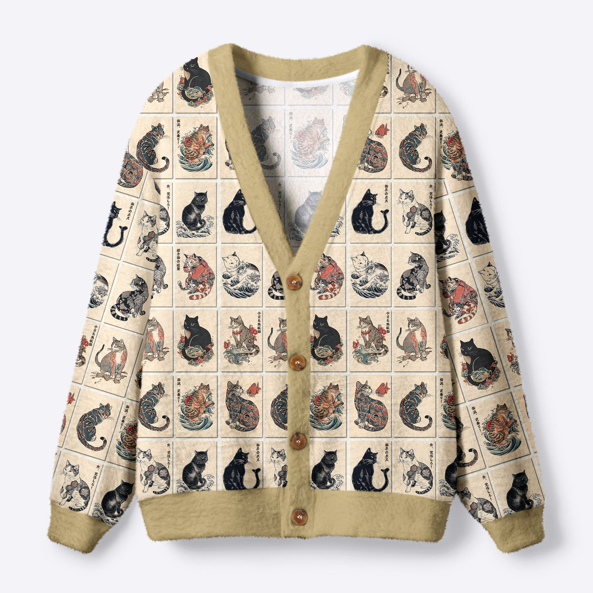 Kyoto-Lion The Bold And The Inked Cats Ugly Cardigan Sweater