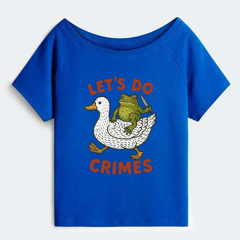 Kyoto-Lion Frog Ready To Commit Crime Off Shoulder T-Shirt