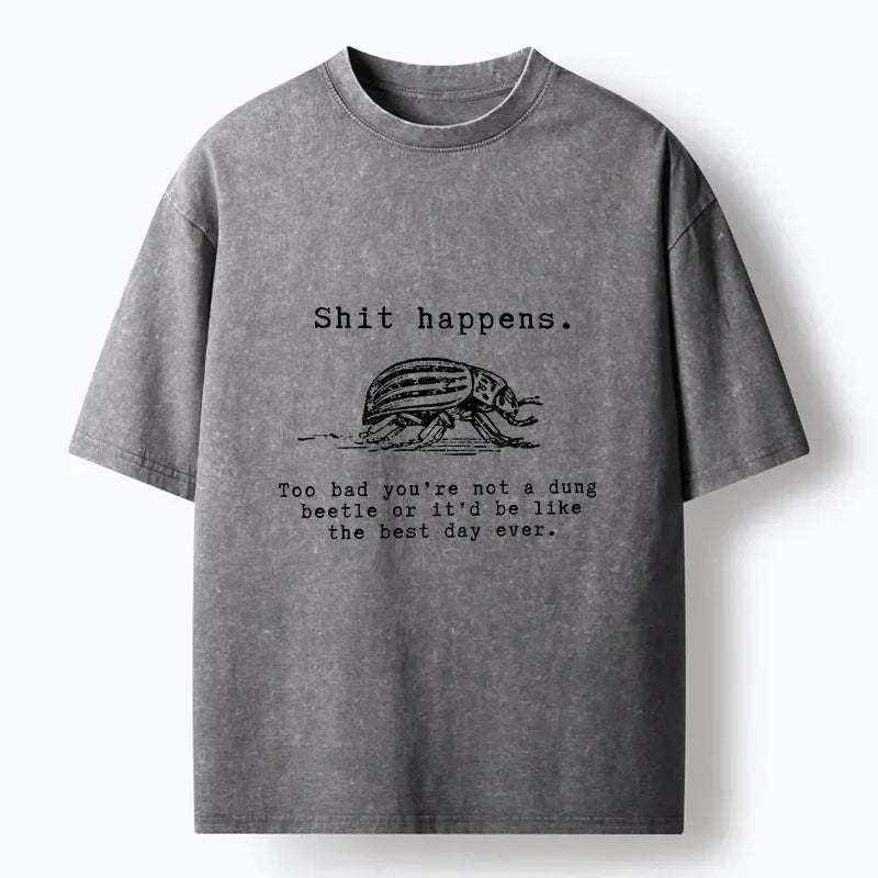Kyoto-Lion Funny Dung Beetle Life Philosophy Washed T-Shirt