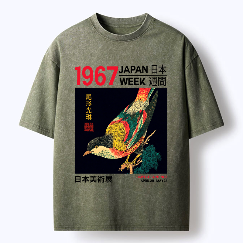 Japanese Ukiyo-e Washed T-Shirt for Daily Wear
