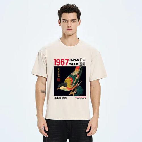 Japanese Ukiyo-e Washed T-Shirt for Daily Wear