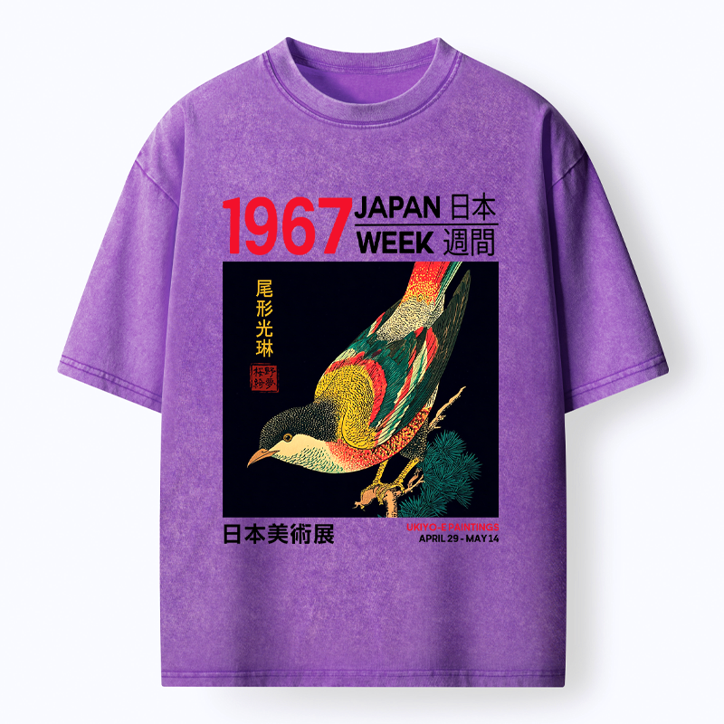 Japanese Ukiyo-e Washed T-Shirt for Daily Wear