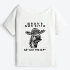 funny cow off shoulder t-shirt for women