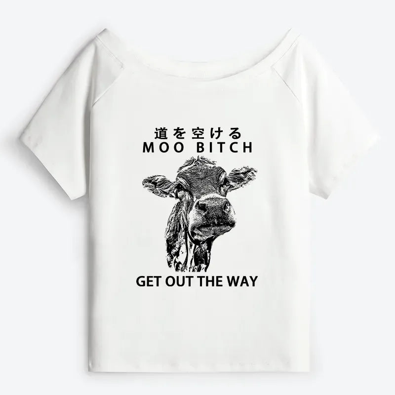 funny cow off shoulder t-shirt for women