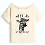 Kyoto-Lion Funny Cow Off Shoulder T-Shirt