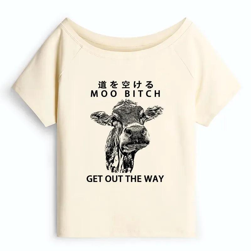 Kyoto-Lion Funny Cow Off Shoulder T-Shirt