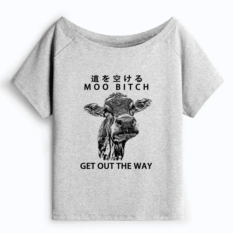 Kyoto-Lion Funny Cow Off Shoulder T-Shirt